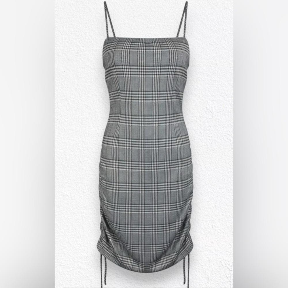 Windsor Black, White & Gray Plaid Dress w/ Strings On The Ends